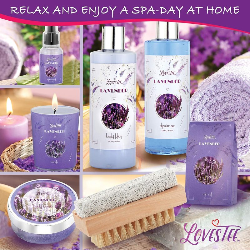 Lavender Spa Gift Basket - Relaxing Bath & Body Set for Women | Includes Candle, Essential Oil, Scrub & Lotion