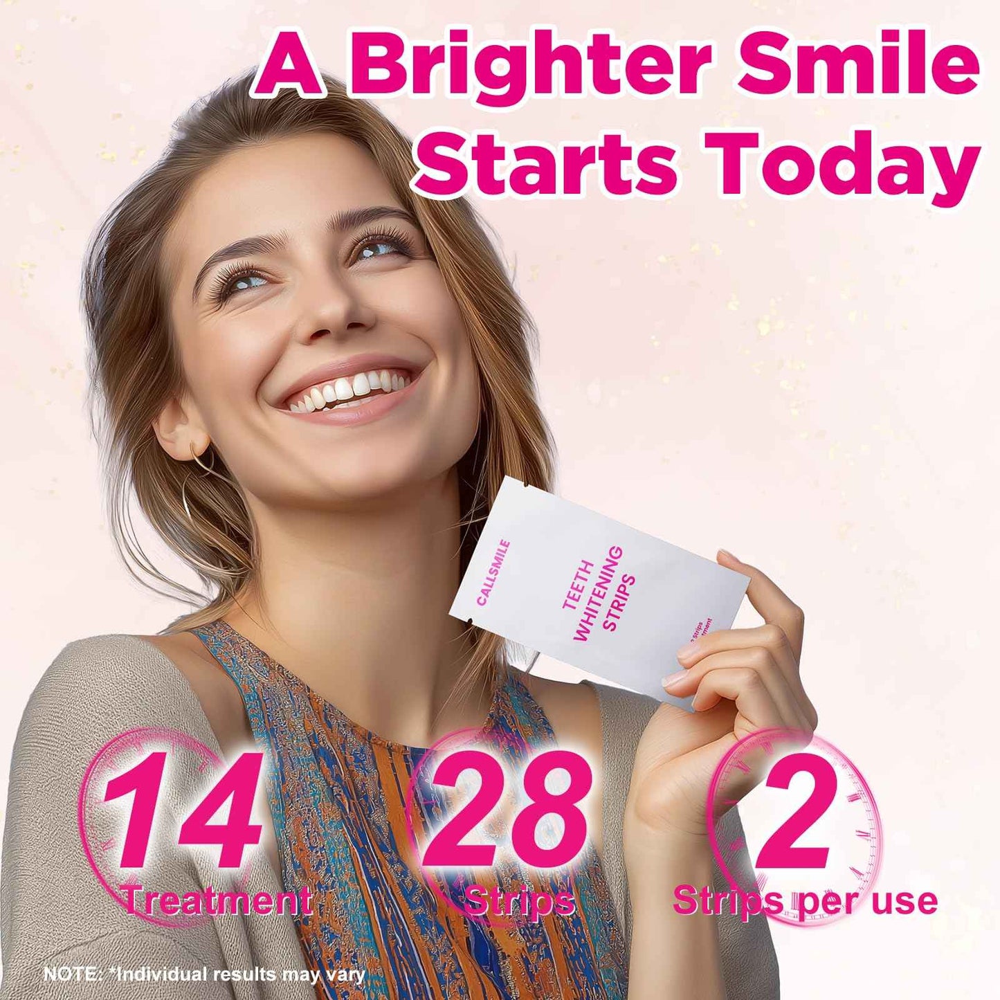 CALLSMILE Teeth Whitening Strips - 14 Treatments Enamel Safe, Professional Teeth Whitening with Non-Slip Dry Strip Technology, Deep Stains Removal, No Sensitivity, Mint (28 Strips)