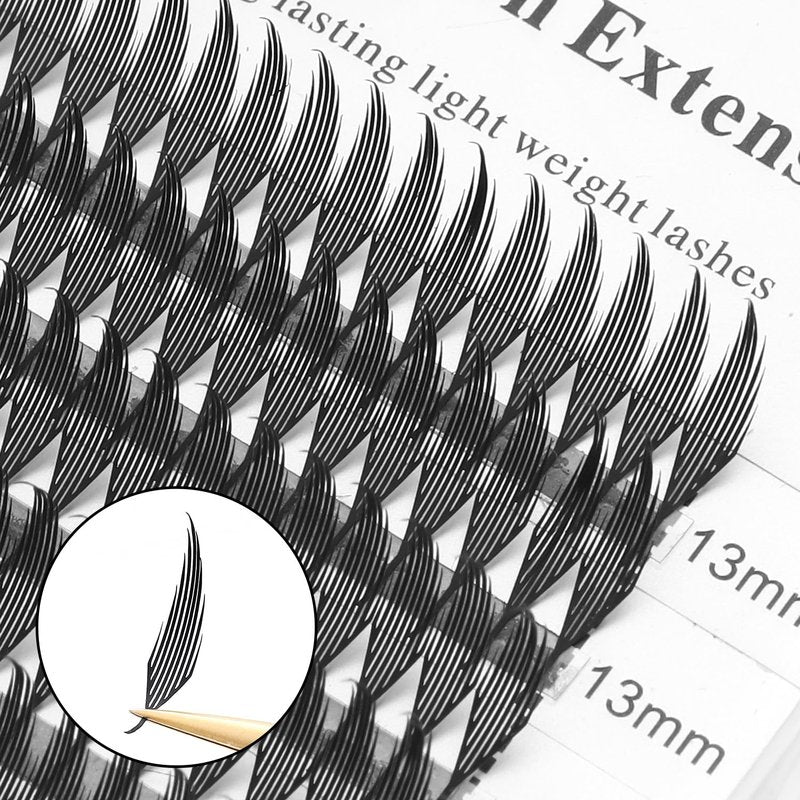 XIUSUZAKI Premade Anime Manga Lashes Extension, Comic Spire Volume Lashes 0.07 C/D Curl Wispy Matte Black Lash Extensions (MHTJ-0.07-C-MIX-8MM-15MM)