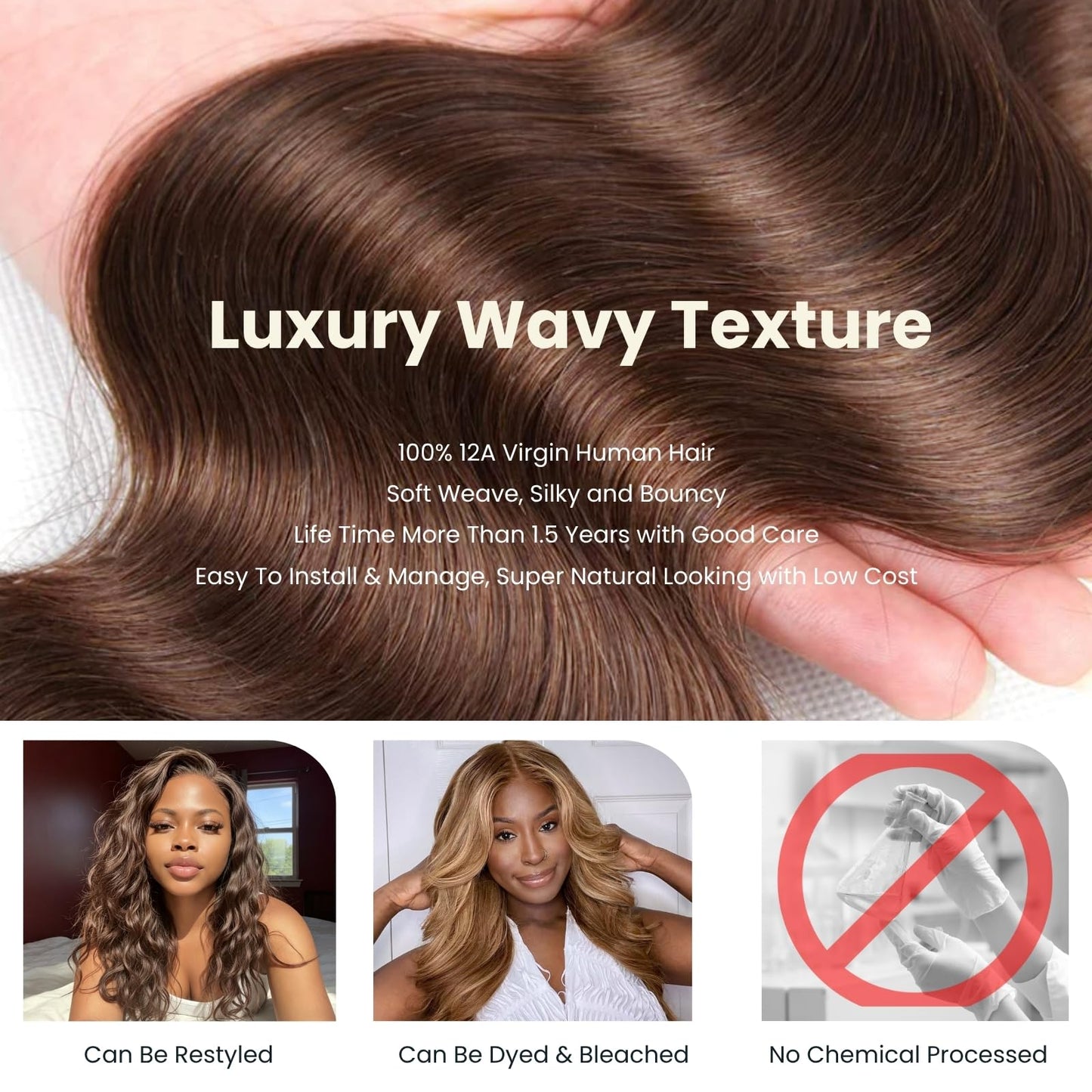 MOMOSHERO Chocolate Brown Body Wave Single Bundle Human Hair 16 Inch, 12A Soft Glossy 100% Unprocessed Remy Virgin Hair 1 Bundle Wavy. Classy Colored #4 Dark Medium Brown Weaves Sew In Extension