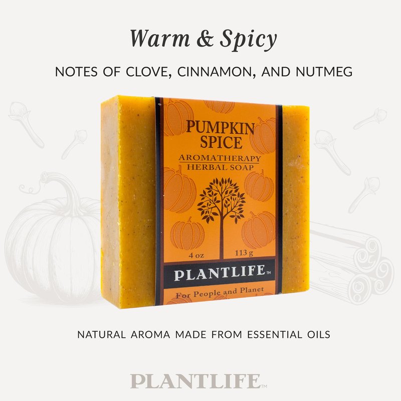 Plantlife Pumpkin Spice 3-pack Bar Soap - Moisturizing and Soothing Soap for Your Skin - Hand Crafted Using Plant-Based Ingredients - Made in California 4 oz Bar