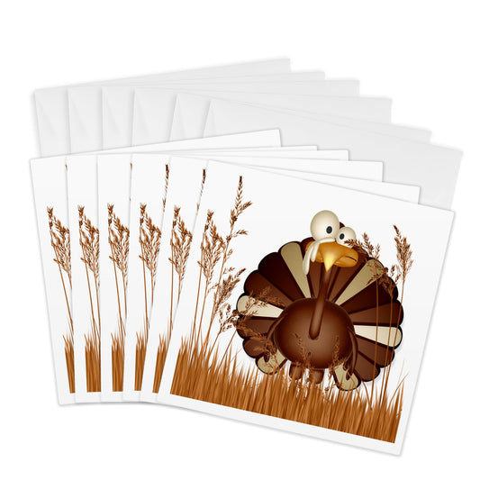 3dRose Greeting Cards - Funny Turkey in Tall Fall Grasses for Thanksgiving - 6 Pack - Autumn Collection