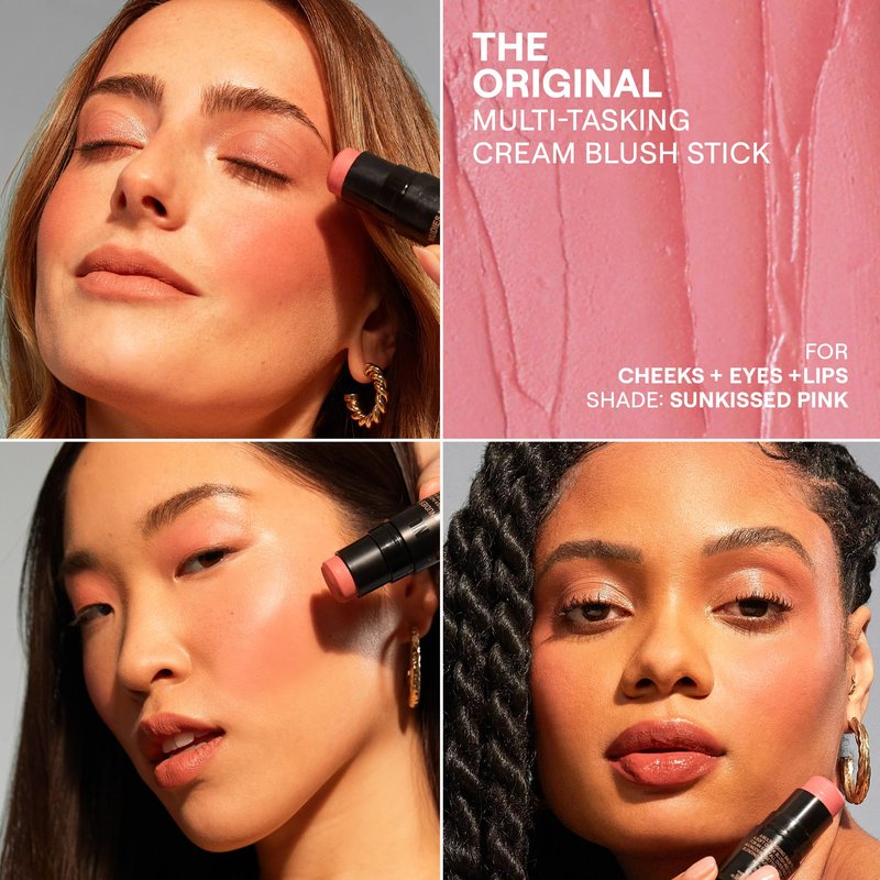 Nudestix Nudies Blush Stick – 3-in-1 Cream Blush for Cheeks, Eyes & Lips with Built-In Brush | Soft Matte Finish for a Natural Flush |Sunkissed Pink