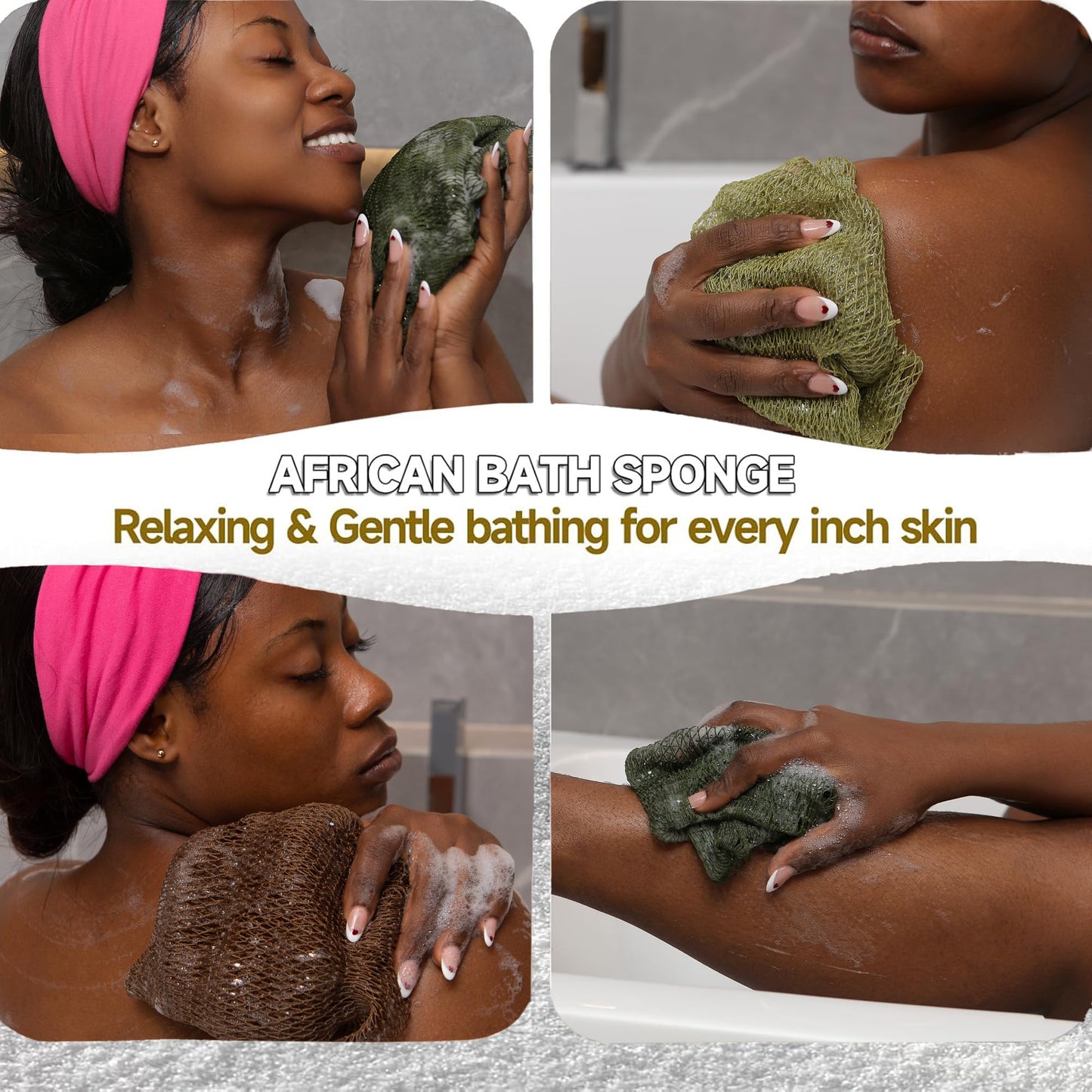 SubSahara Authentic African Net Sponge - 4 Pack Exfoliating Bath & Shower Loofah Sponge for Body & Face, Gentle Scrubber for All Skin Types, Travel, Durable