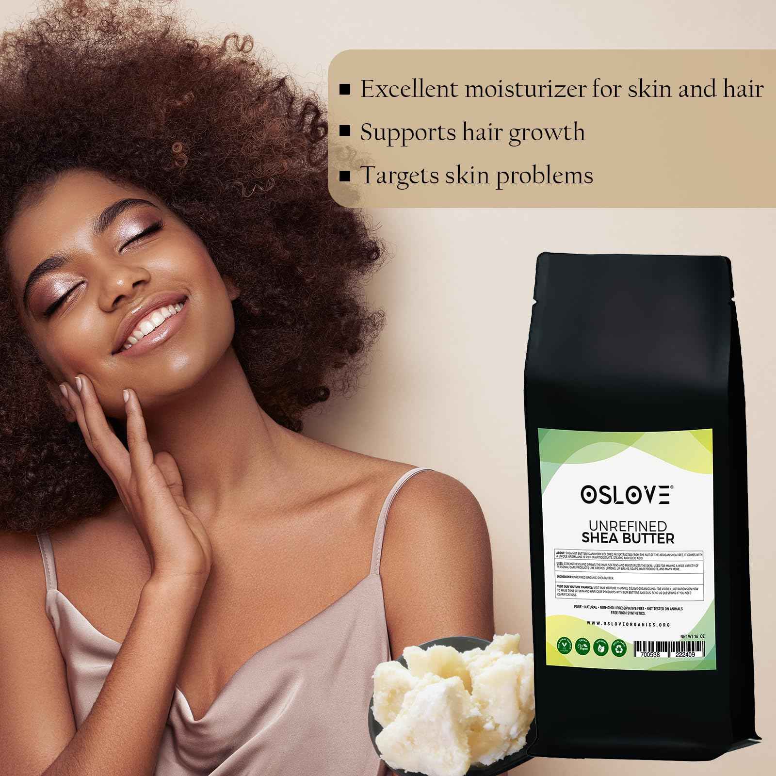 Oslove Organics Organic Unrefined Shea Butter 1 LB - African,100% Pure, Non-GMO, Fresh, Rich and Creamy | Use for Body/Hair moisturizing butters, Lip balms, soap base, salves and deodorants