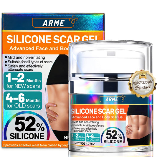 Arme Physician Formulated Patented 52% Silicone Scar Gel Scar Cream, Scar Removal Cream for Surgical Scars,Scar Treatment for Face,Body, Surgical, Burns, Keloid Acne,C Section,Stretch Marks,1.76oz/50g