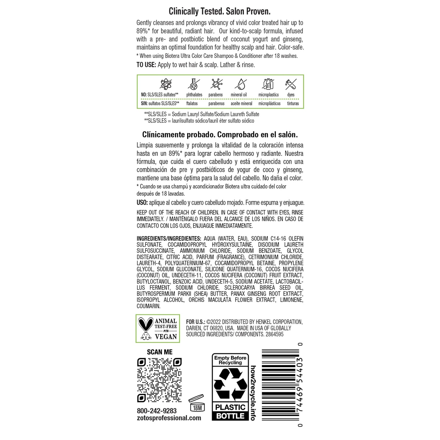 Biotera Ultra Color Care Shampoo | Prolongs Vivid Color-Treated Hair | Microbiome Friendly | Vegan & Animal Test Free | Paraben & Sulfate Free | Color-Safe | 15.2 Fl Oz