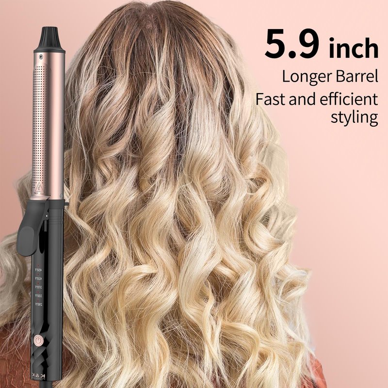 K&K MCH Professional Curling Iron. The Temperature of the Button Version can Reach up to 450 Degrees Fahrenheit. Rose Gold Aluminum Tube Curler.