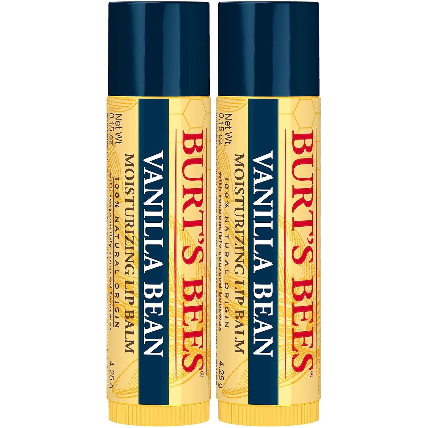 Burt's Bees Lip Balm - Vanilla Bean Lip Moisturizer with Natural Beeswax | 2 Tubes, 0.15 oz Each