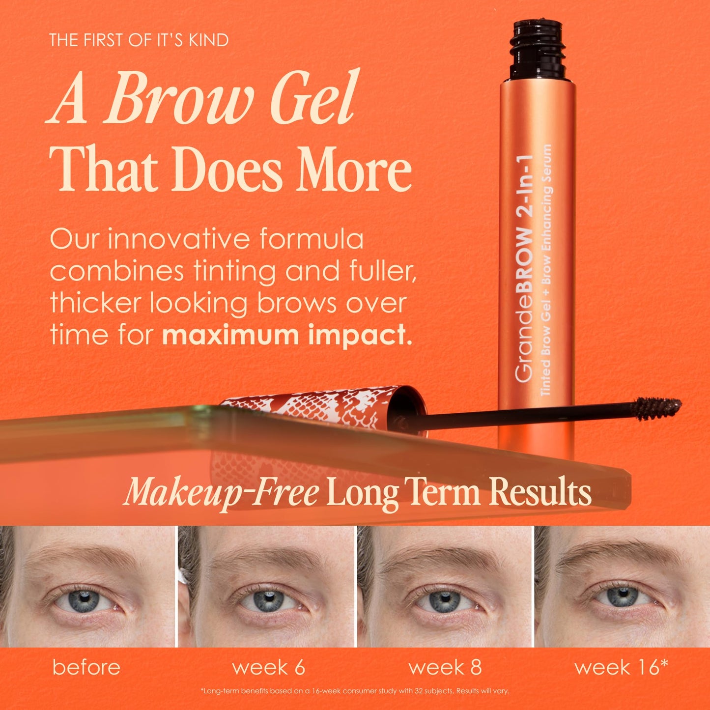 Grande Cosmetics GrandeBROW 2-in-1 Tinted Brow Gel + Brow Enhancing Serum for Thicker & Darker-Looking Eyebrows, Shape & Fill Brows, with Castor Oil & Mini Fibers - Medium, Full Size (0.12 fl oz)