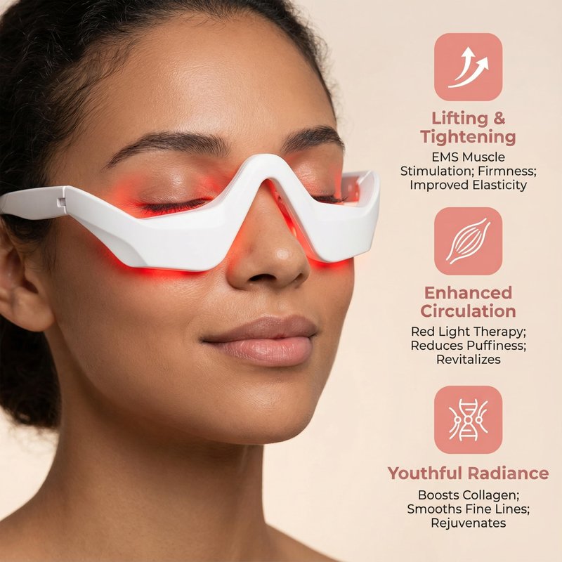 Elitzia Under Eye Red Light Therapy Beauty Device 4 Modes Red Light Therapy Glasses for Eyes Bags, Dark Circles, Puffiness, Wrinkles Fine Lines, Soothing and Refreshing for Women & Men ET110N