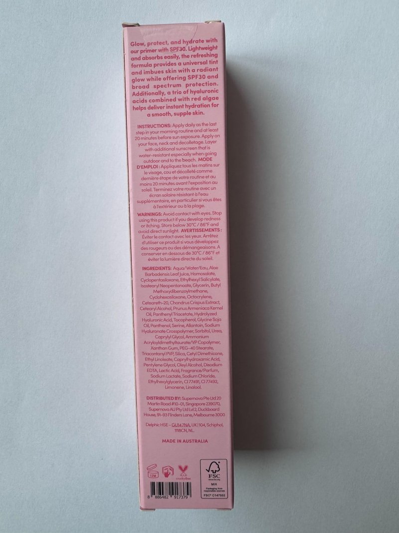 Sand & Sky Tinted Glow Primer SPF 30 Sunscreen - Australian Made Daily Hydrating Makeup Primer with Broad Spectrum Sun Protection & Sheer Rosy Tint | Improves Pigment, Firms Skin, Minimizes Roughness