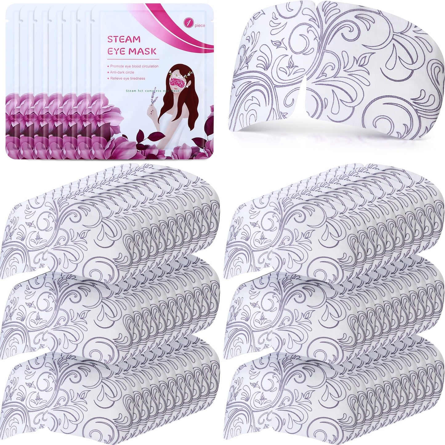Silicherry 50 Packs Steam Eye Mask Heated Eye Mask for Dry Eyes Disposable Self Heating Warm Compress for Puffy Eyes Spa Warm Sleep Self for Home Office Fatigue Relaxation Gifts(Lavender Scent)