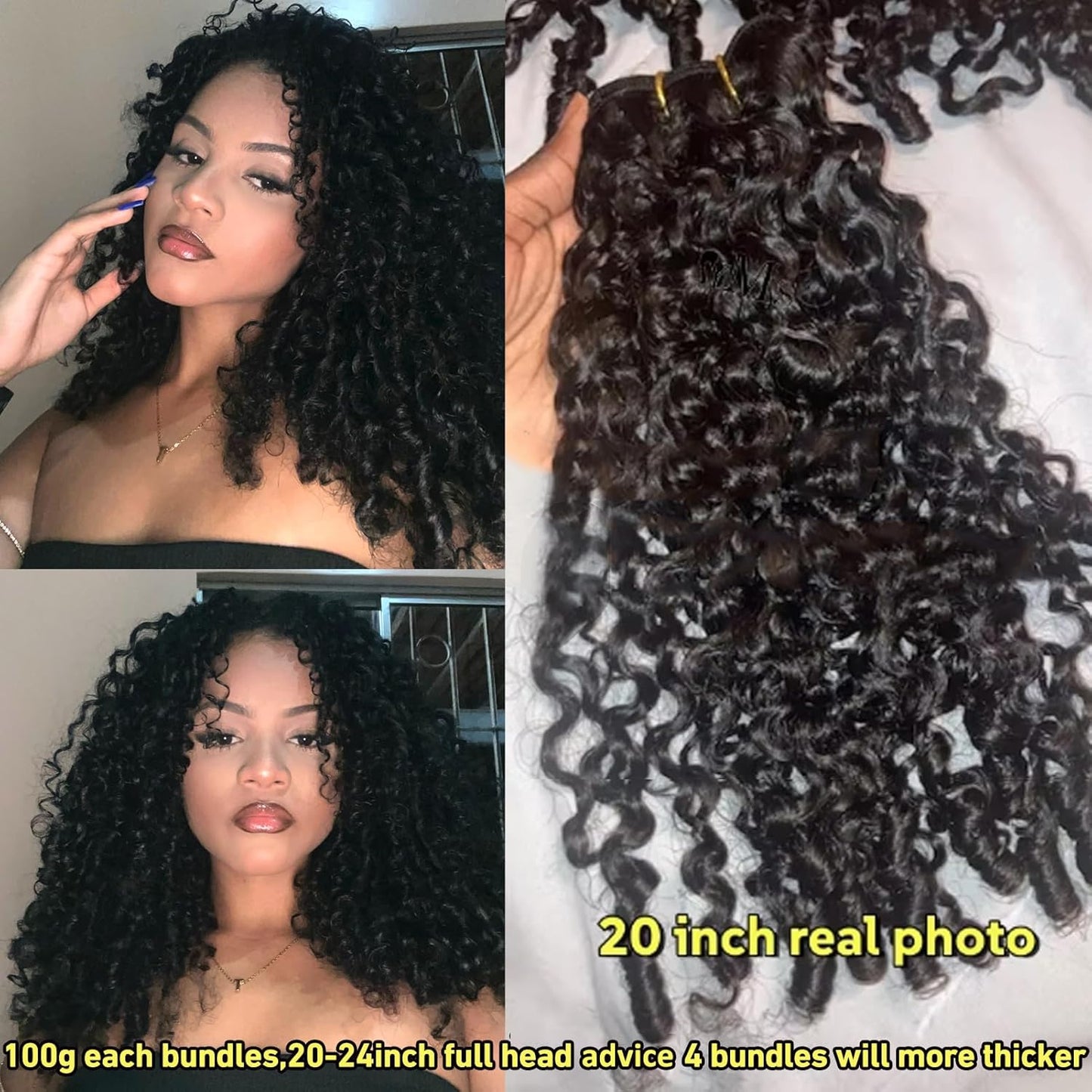 Burmese Curly Human Hair Bundles - 12 Inch Unprocessed Raw Hair Extensions | Natural Color Spiral Curly Weft