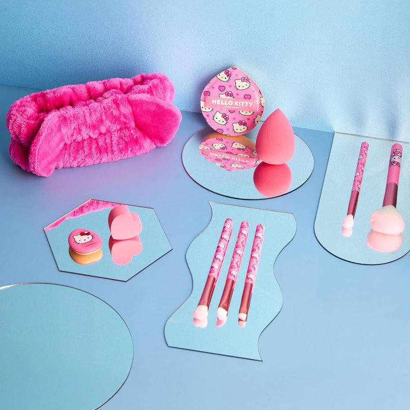 Hello Kitty Makeup Brush Sponge Set - Soft Beauty Sponges & Headband | Kawaii Gifts for Girls (Pink)
