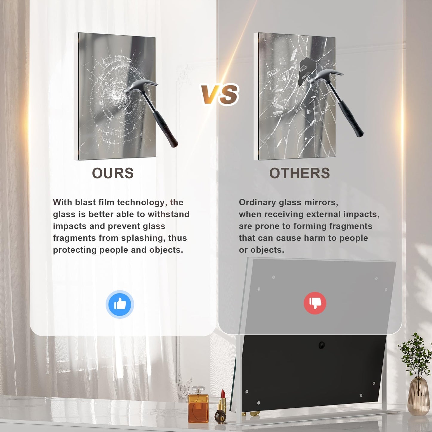 Hasipu Vanity Mirror with Lights, 13.8" x 10.6" LED Makeup Mirror, Light up Mirror with 10X Magnification, Smart Touch 3 Colors Dimmable, 360° Rotation (White)