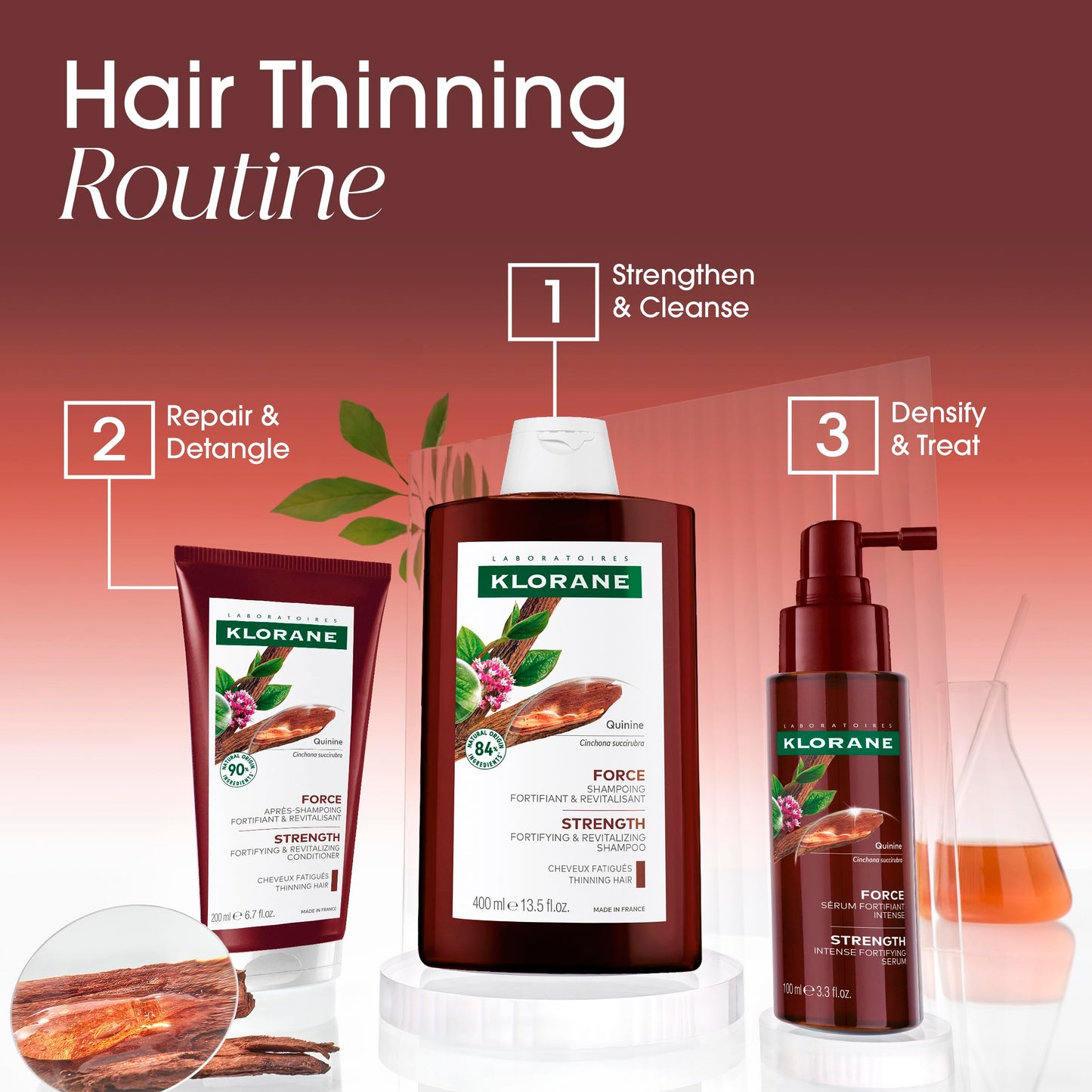 Klorane Strengthening Conditioner with Quinine - Natural Alternative for Hair Thinning - Support Thicker, Stronger, Healthier Hair - Men & Women - Vegan, and Dermatologist-Tested - 6.7 fl. oz.
