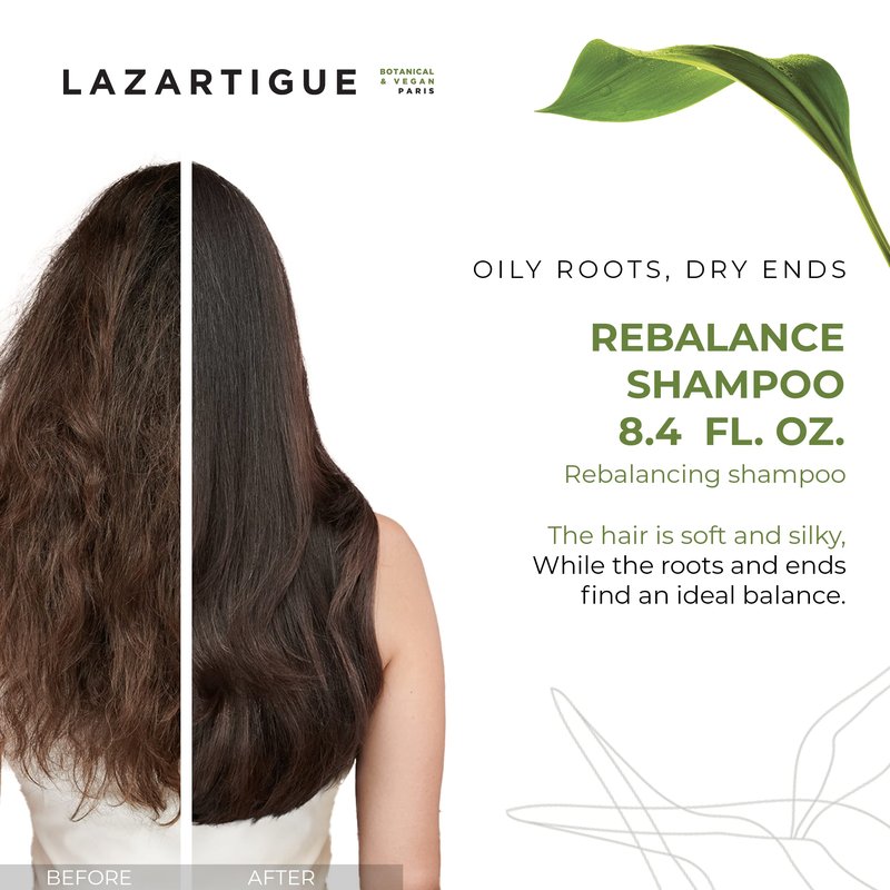 Lazartigue Rebalance Shampoo, Rice Vinegar & Spirulina, Purifies Oily Roots & Balances Moisture, Vegan, Sulfate & Silicone Free, 8.4 Fl Oz