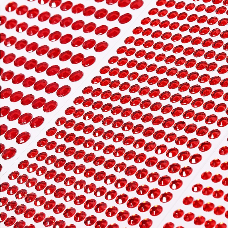 3555pcs Self Adhesive Face Gems for Makeup, Festival Jewels, Hair Gems, Rhinestone Stickers for Face, Eye, Makeup, Nail, Body, Crafts 5sheets (red-3/4/5/6/8mm)