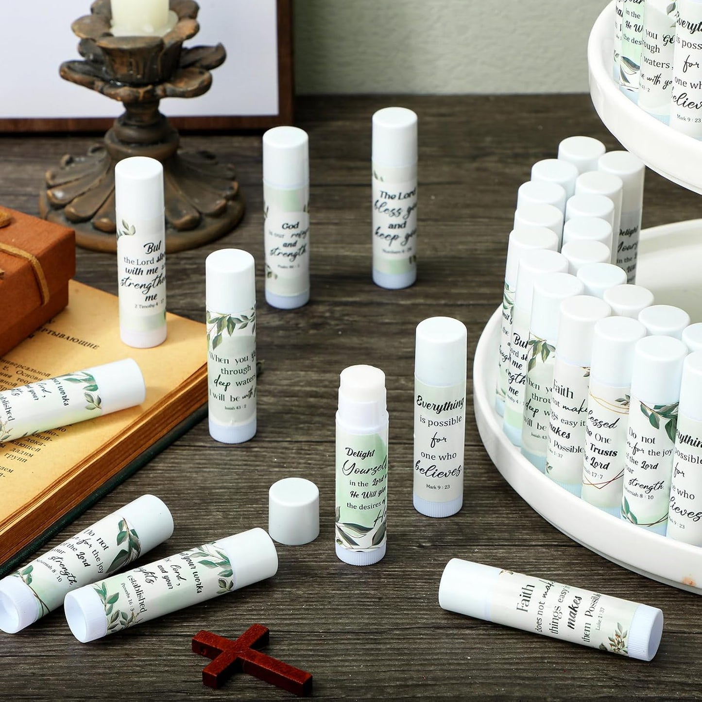 Christian Lip Balm Bulk - 50 Pcs Inspirational Bible Verses | Eucalyptus Flavor for Gifts & Party Favors