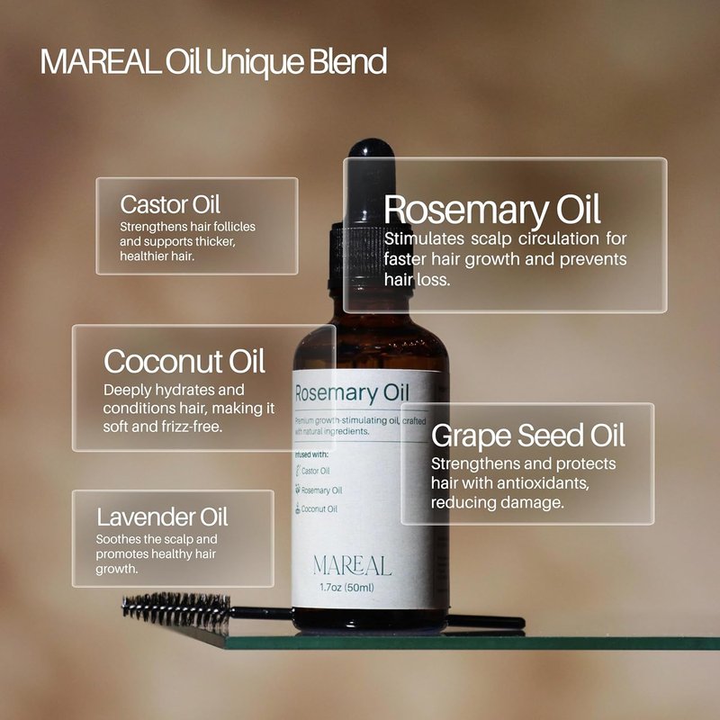 Pure Rosemary Oil for Hair Growth - Natural Hair Thickening & Regrowth Treatment | Infused with Castor & Coconut Oil | 1.7 fl oz