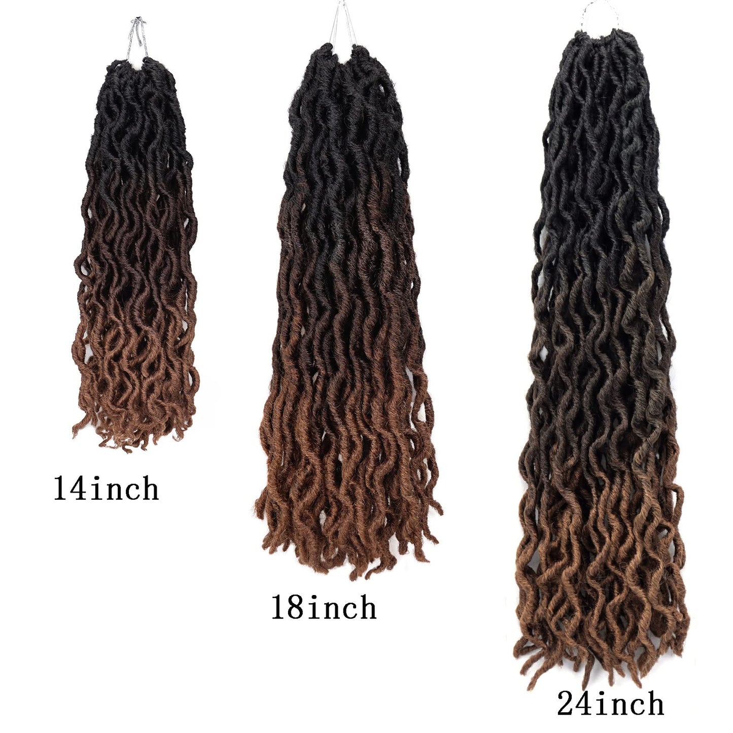 18 Inch Goddess Faux locs Crochet Hair 6 Packs/Lot Soft Gypsy Locs Wavy Crochet Braids Dreadlocks Curly Wavy Twist Braiding Hair Extensions African Roots Braid（1B)