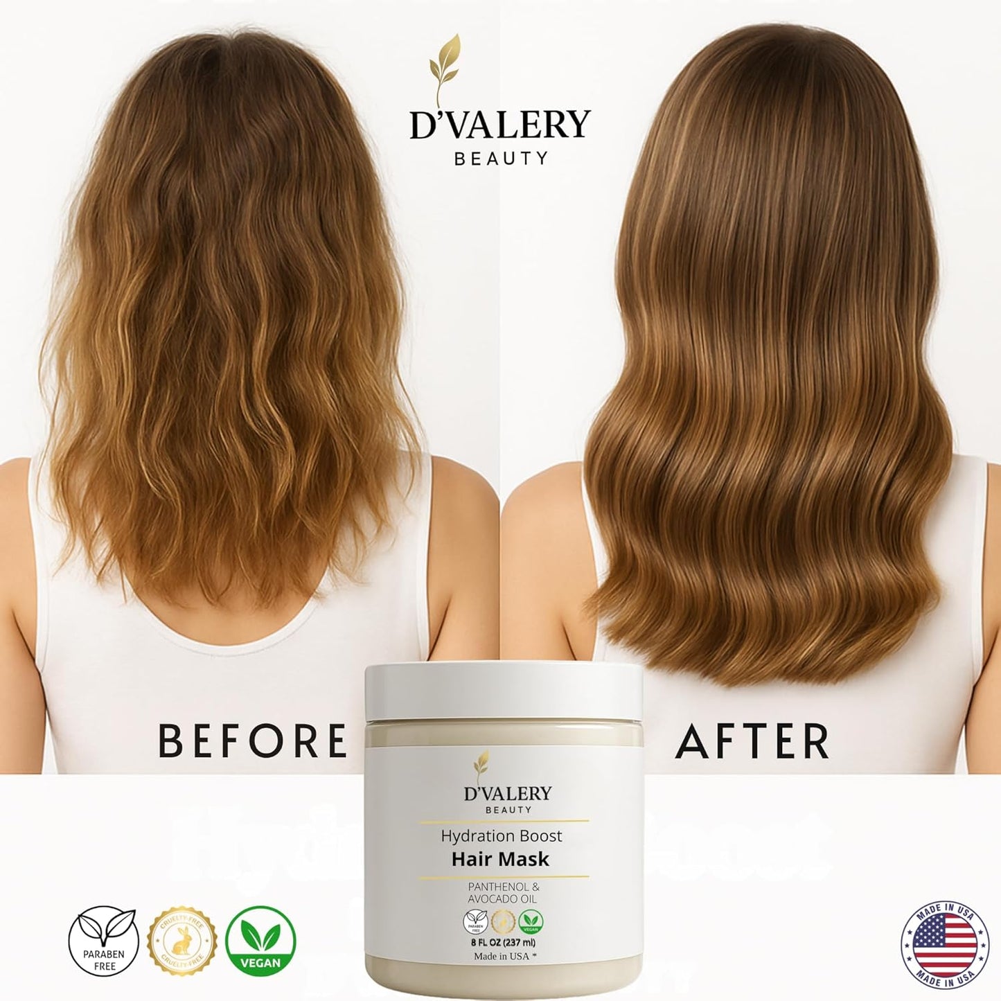 Hydrating Hair Mask - Avocado Oil & Panthenol Deep Conditioning Treatment for Dry, Damaged Hair | 8 oz