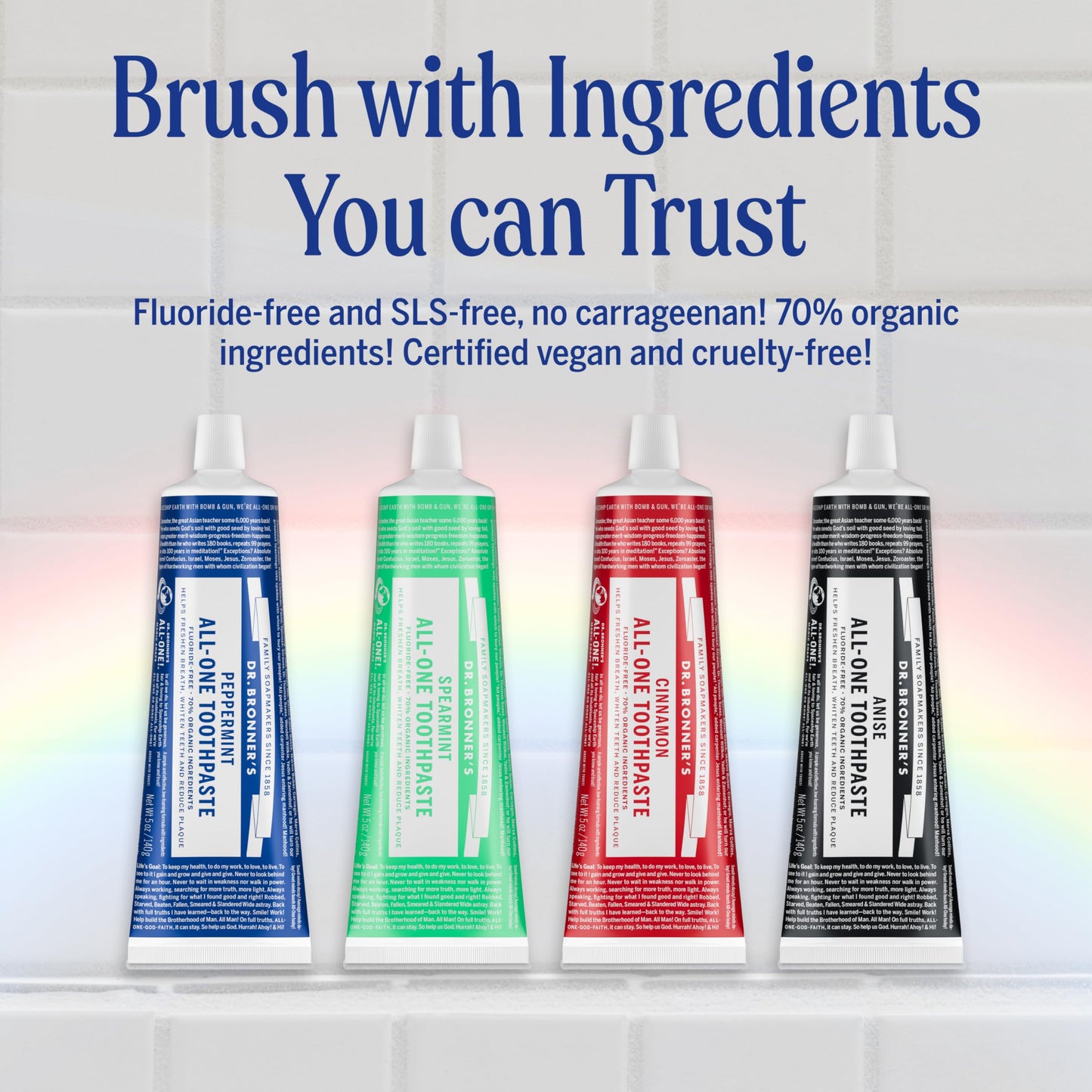 Dr. Bronner’s All-One Toothpaste Pack of 3– Spearmint, 5 oz– Fluoride-Free Toothpaste for Adults, SLS-Free, 70% Organic & Natural Ingredients, Vegan, Helps Freshen Breath & Reduce Plaque