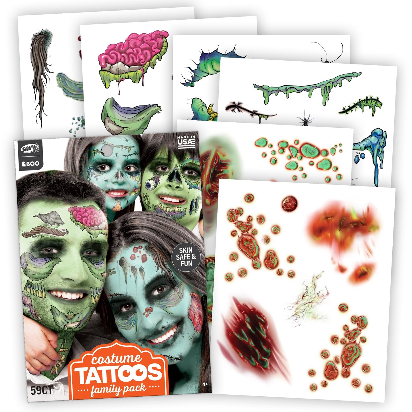 Zombie Face Temporary Tattoos – 25 Pack | Realistic Halloween Costume Makeup, Scars, Wounds & Blood FX, Easy to Apply & Remove, Waterproof, Skin-Safe