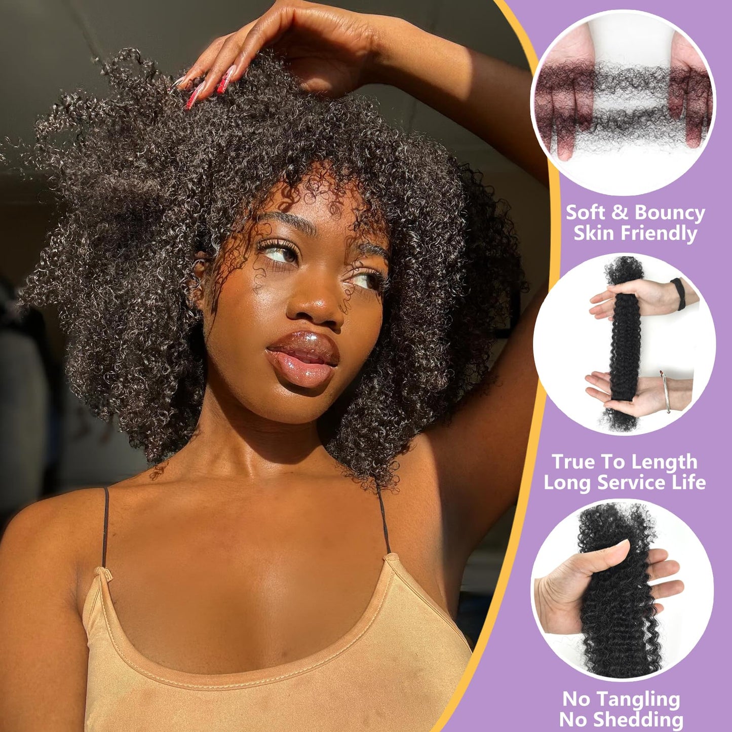 16 Inch Afro Kinky-Curly Human Hair Bundles Black Human Kinkycurly Bulk for Twist Afro Kinkys Bulk Human Hair for Mini Twist,Repair Locs, Dreadlock Extensions