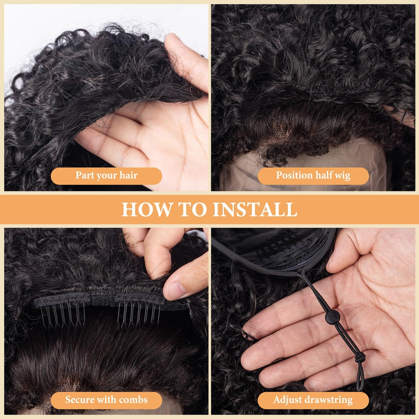 3 in 1 Half Wig Kinky Straight/Kinky curly synthetic for Women 200% Density Glueless Wear No Lace Flip Over Half Wig Seamless Clip In Wigs (24 inch KC)
