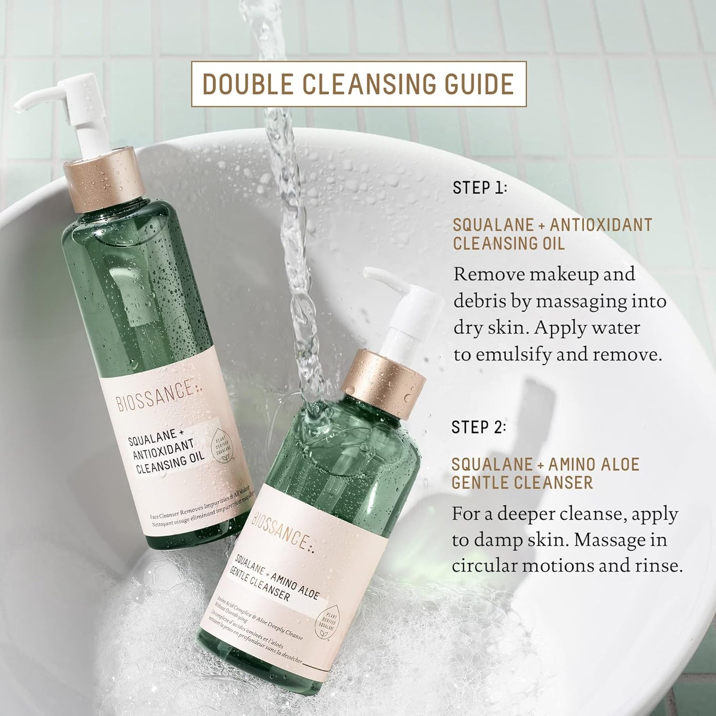 Biossance Squalane + Amino Aloe Face Wash - Hydrating Foaming Cleanser for All Skin Types | Makeup Remover & Pore Cleanser