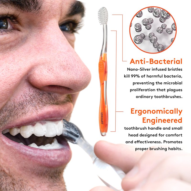 LINHART Extra Soft Toothbrush – Teeth Whitening Toothbrush with Multi Length Bristles, 4 Pack