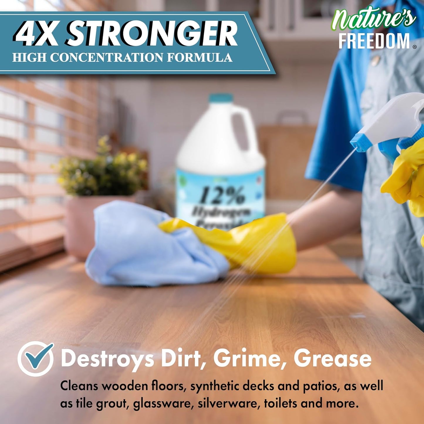 Nature's Freedom Hydrogen Peroxide 12% - Food Grade H2O2 | 4 Gallons of Purified Water