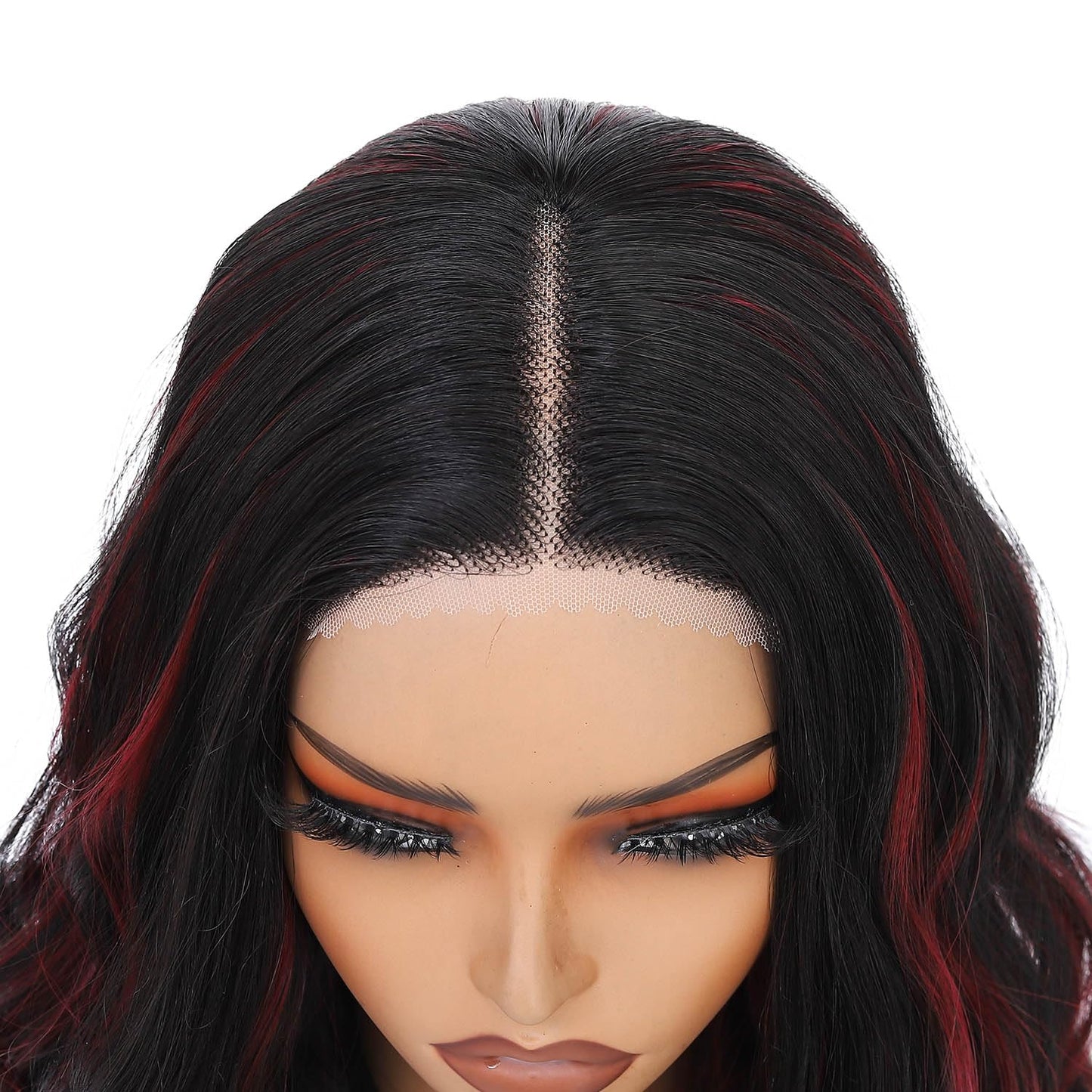 Rushinice Short Wavy Black Mixed Red Wig for Women, Lace Hairline Middle Part Bob Style Heat Resistant Synthetic Wigs Natural Looking for Daily Party 14 Inch