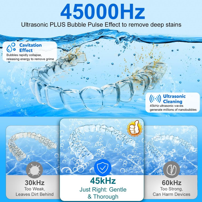 Hossili Ultrasonic Retainer Cleaner Machine, 45kHz 200ML Dental Cleaning Pod with 4 Wash Modes, Digital Timer for Denture Cleaner, Aligners, Mouth Guards, Braces, Jewelry & Toothbrush Heads (White)