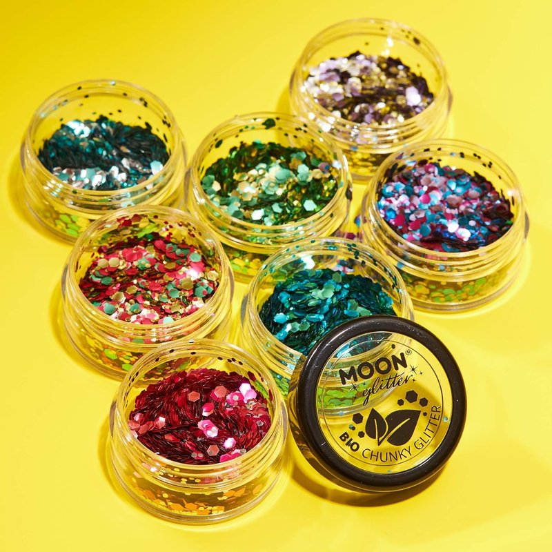 Biodegradable Eco Chunky Glitter - 100% Cosmetic Bio Glitter for Face, Body, Nails & Hair | 0.10oz Set of 8