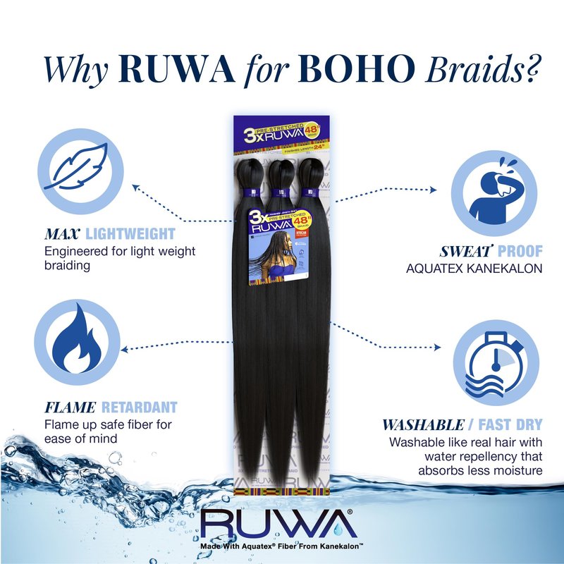 Sensationnel Ruwa prestretched braiding hair - 3x 48 inch water repellent kanekalon fast dry synthetic sports itch free (5 pack, 4 MEDBROWN)