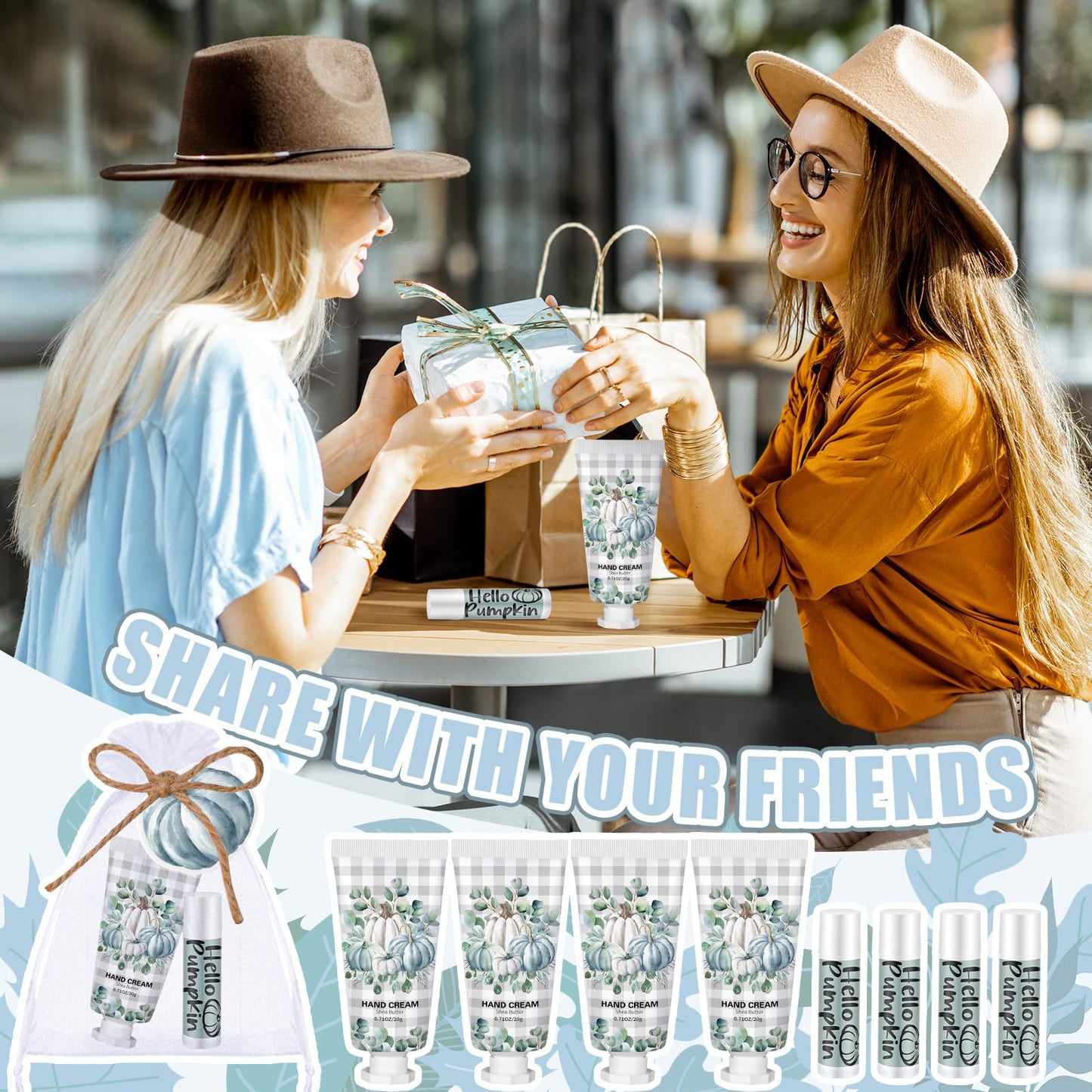 Heigble 144 Pcs Lip Balm Hand Cream Set Party Favors, Include 36 Lip Balm 36 Moisturizing Hand Cream 36 Bags 36 Cards and Ropes for Accessories Gifts(Black and Blue,Pumpkin)