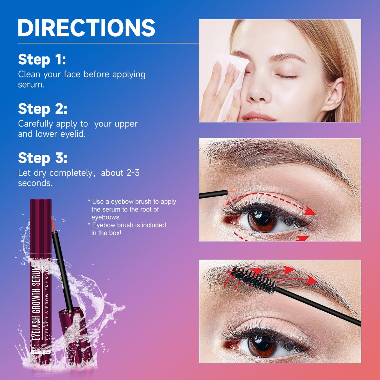 Eyelash Growth Serum, Eyelash Serum for Fuller, Thicker and Longer-Looking Lashes, Advanced Lash Enhancement Natural Formula Vegan Cruelty-Free 5ML