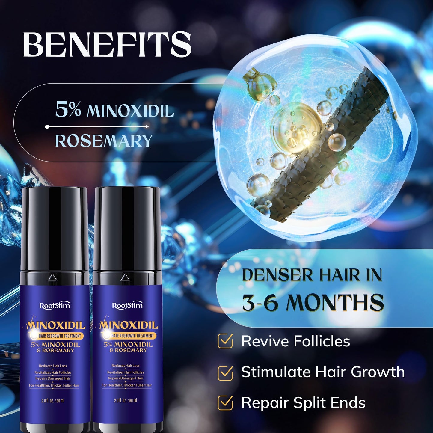 Minoxidil 5% Hair Growth Spray for Men and Women, 2-Pack