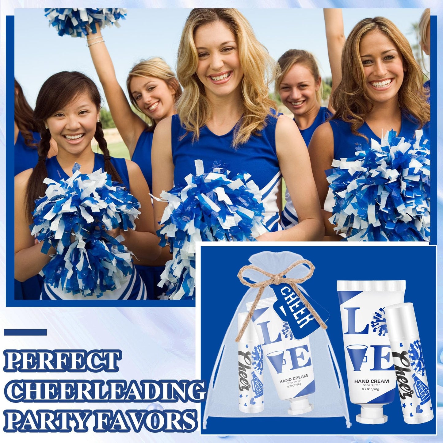 Heigble 144 Pcs Cheerleading Lip Balms Hand Cream Sets Green Cheerleading Party Supplies Including 36 Lip Balm and Moisturizing Hand Cream 36 Organza Bags Cards and Ropes for Team Thank You Gifts