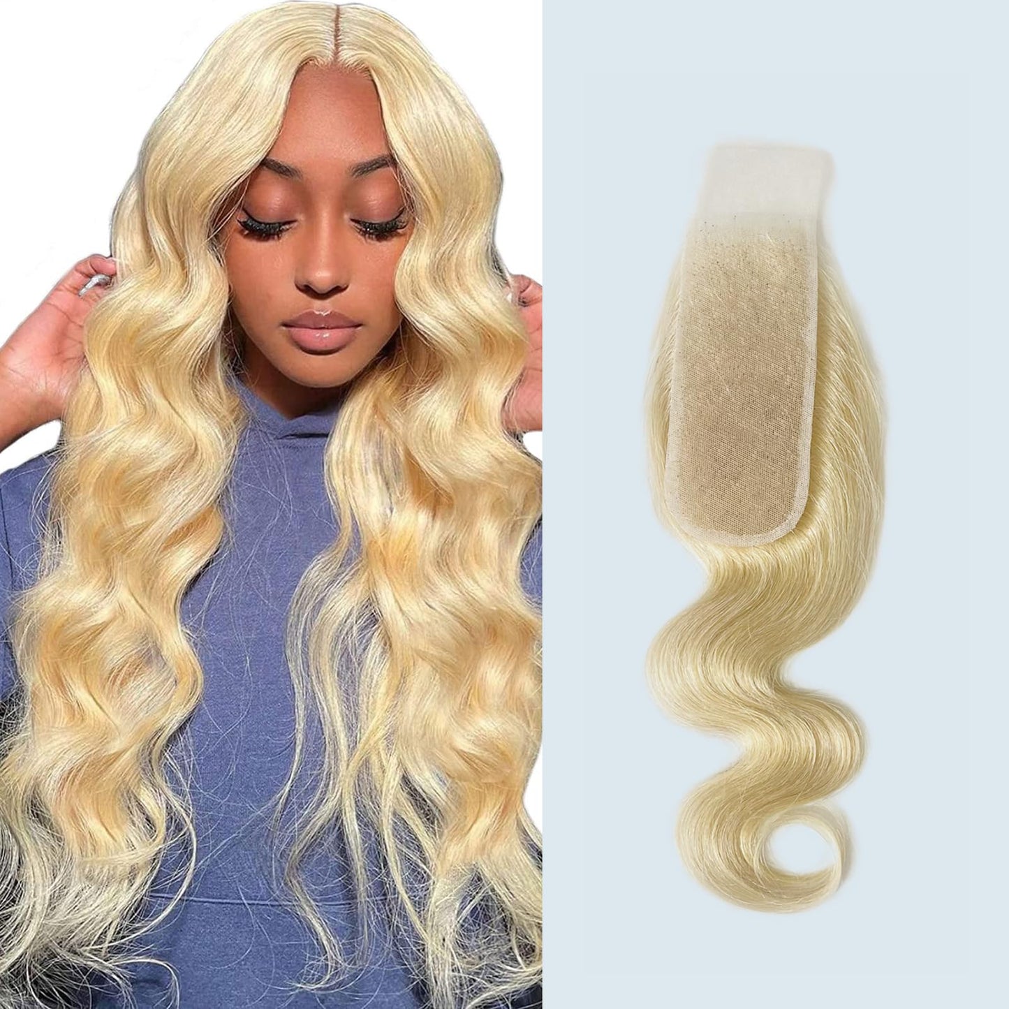 Blonde 2x6 Lace Closure Color #613 2x6 Transparent Lace Closure 100% Human Hair Free Part 150% Density Bleached Knots Pre Plucked With Baby Hair 14 Inch
