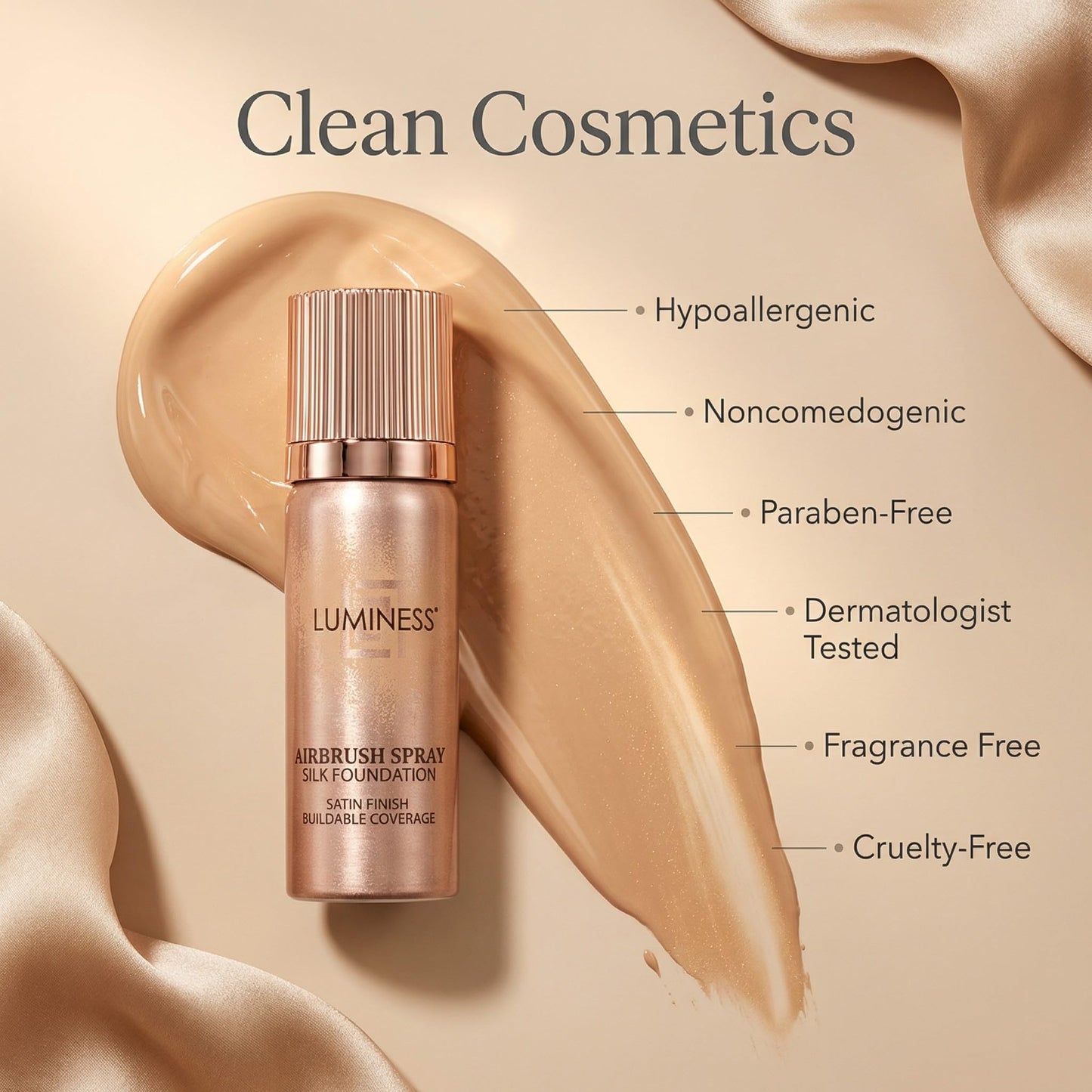 LUMINESS Silk Airbrush Spray Foundation & Buffing Brush Kit – Full Coverage Foundation & Dual-Sided Buffing Brush - Buildable Coverage, Anti-Aging Formula Hydrates & Moisturizes (Shade - Deep)