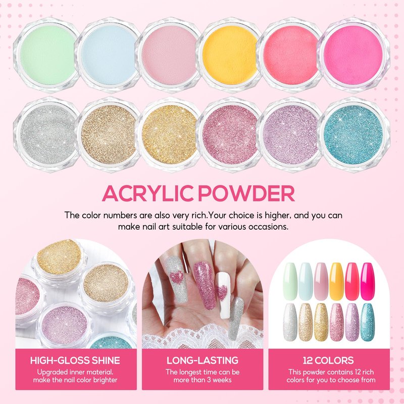 COSCELIA Acrylic Nail Kit for Beginners with Everything Professional Nails Kit Acrylic Set with Drill and U V Light Glitter Powder Decorations Rhinstones DIY Gifts for Women