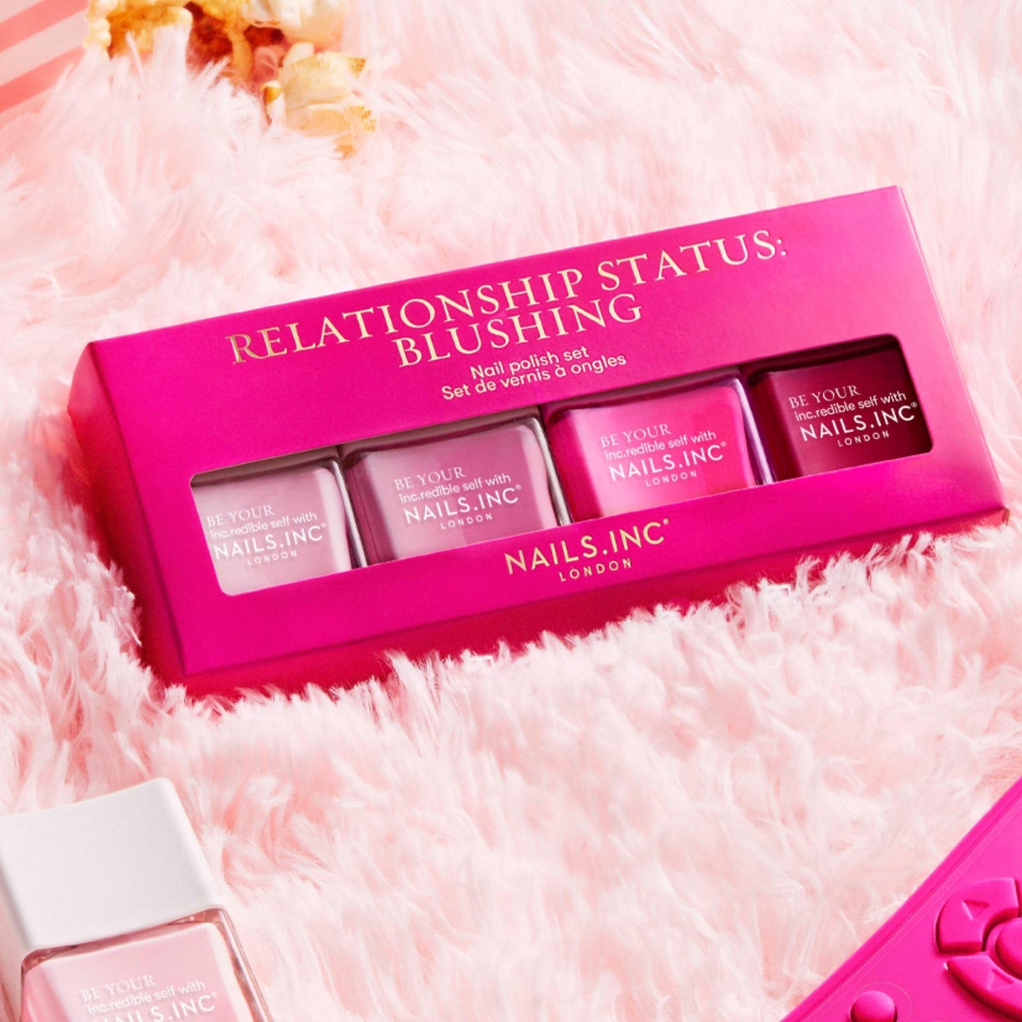Nails Inc Relationship Status, Blushing Pink Nail Polish, Mothers Day Gift, Long Wearing, High Shine, Rouge, Neon Pink & Rich Berry, Full Coverage, Chip Resistant, Air Dry, Vegan, 4 Piece Set