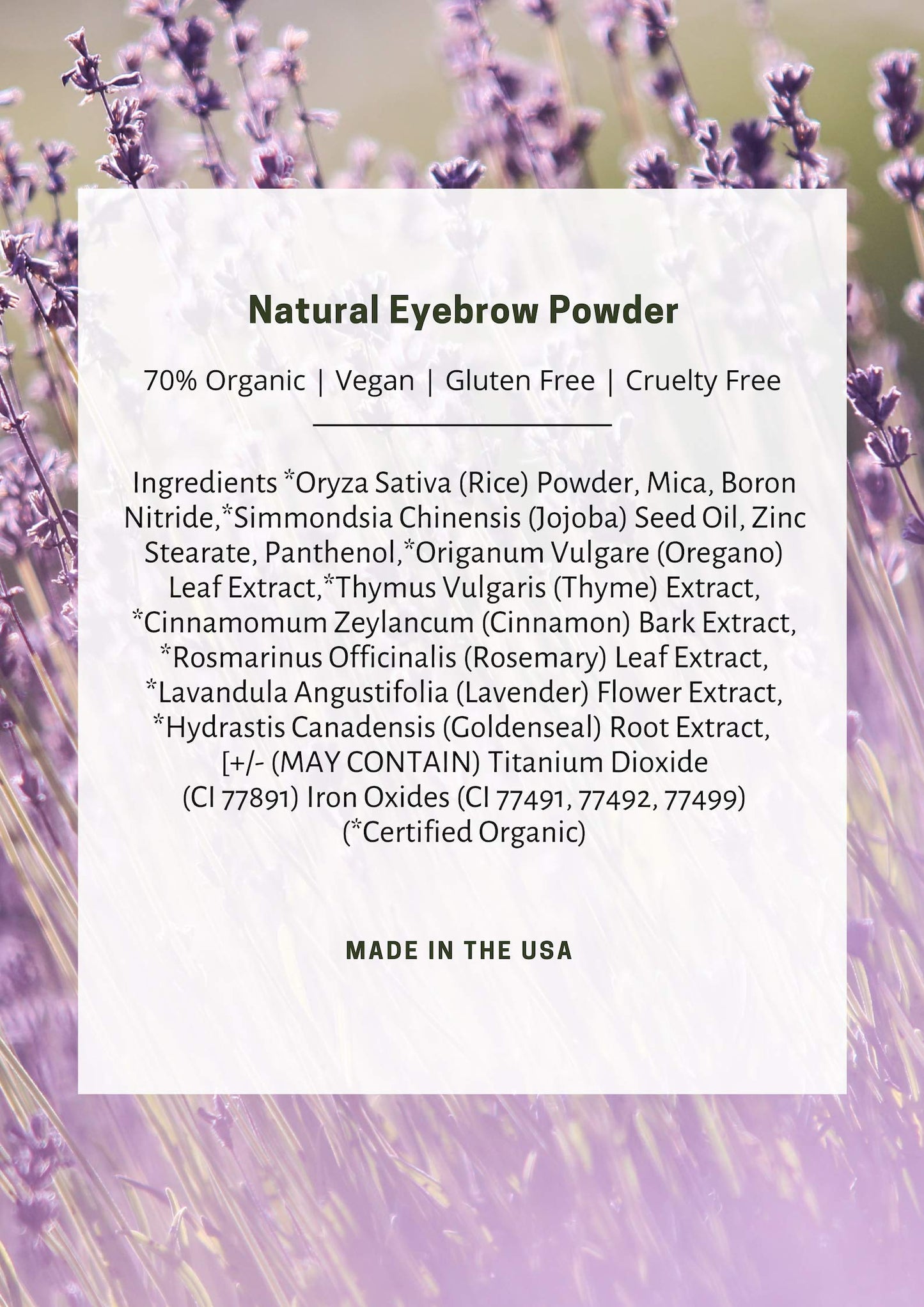 Mom's Secret 100% Natural Eyebrow, Organic, Vegan, Eyebrow Powder, Gluten Free, Cruelty Free, Made in the USA, 2.5 g. (Deep Brown)