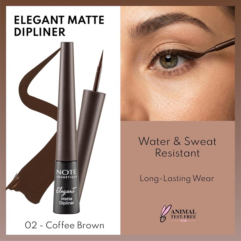 Elegant Matte Dipliner | Smudgeproof Waterproof Liquid Eyeliner - 02 Coffee Brown - 0.085 oz