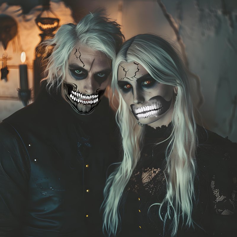 ENYACOS Skeleton Face Tattoo - Halloween Temporary Skull Tattoos, Mouth Stickers for Face, Costumes and Accessories for Men and Women (A)