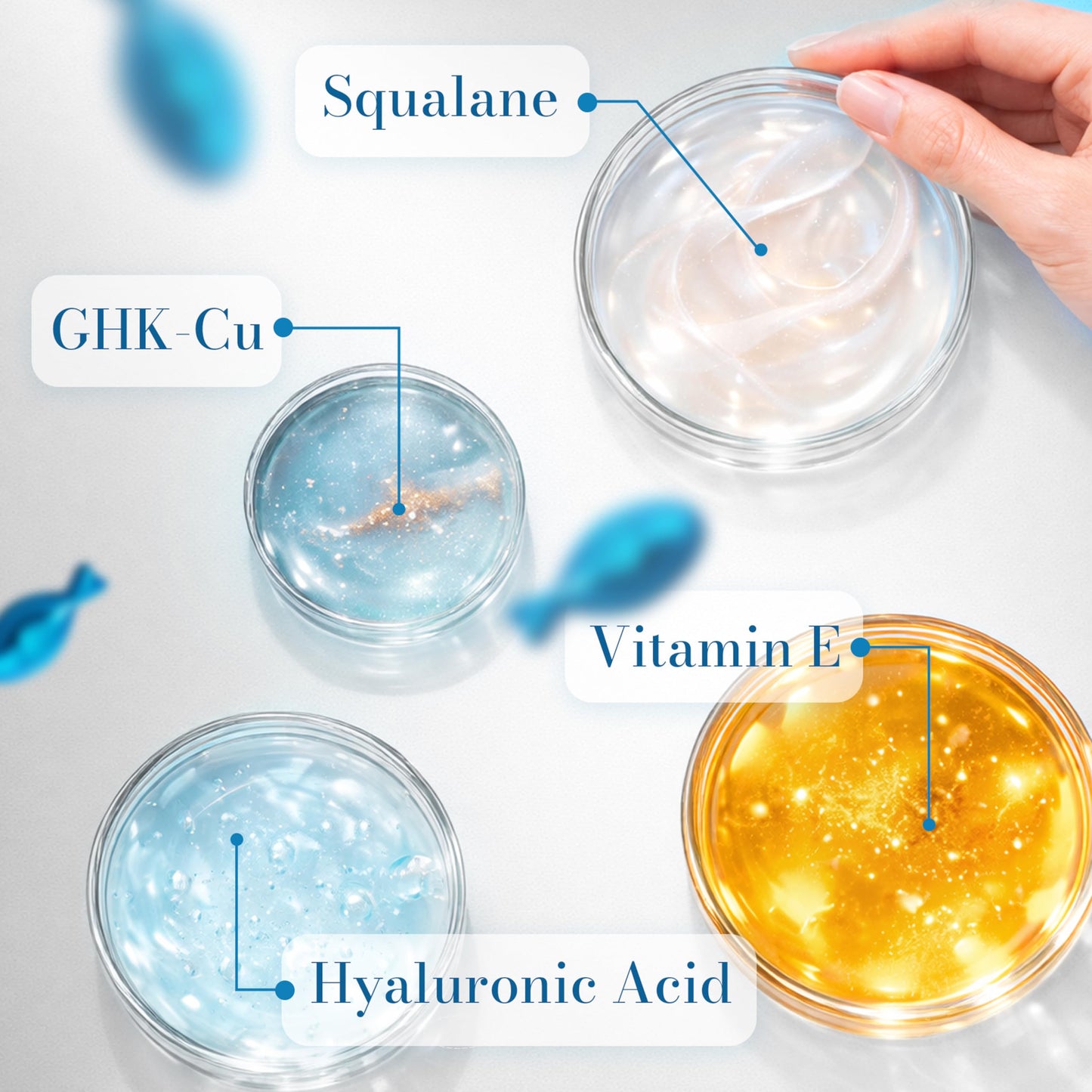 Blue Copper Peptide Serum Capsules for Face - Anti-Aging GHK-Cu Brightening Capsules with Hyaluronic Acid & Peptides for Wrinkle Reduction- Individual Sealed facial capsule for Glowing & Youthful Skin